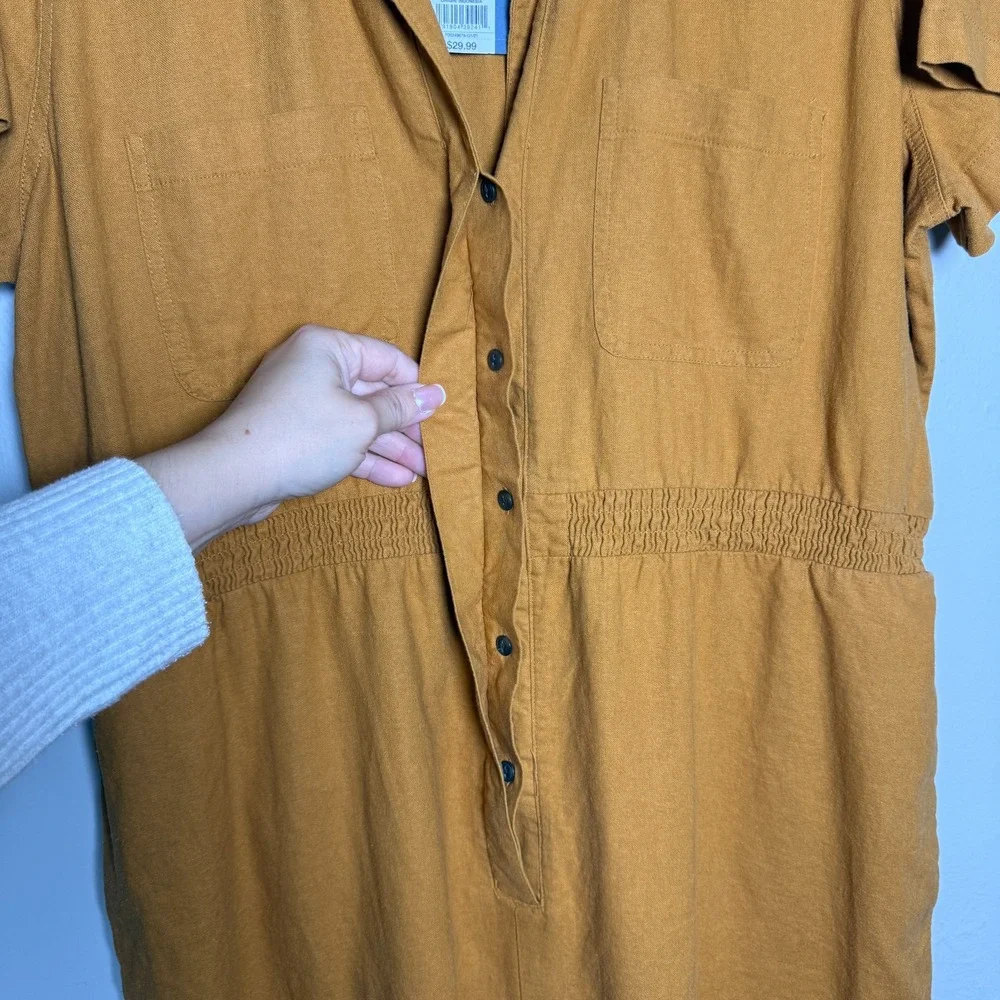 Universal‎ Thread NEW Womens Romper XXL Yellow Buttons Linen Utility Minimalist